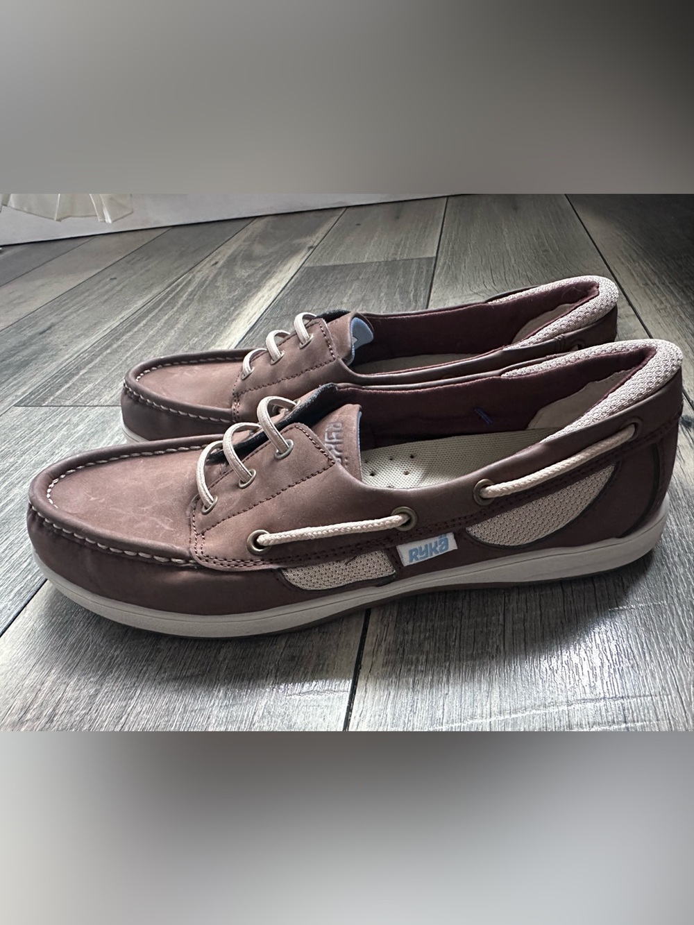 Ryka women’s Taupe Boat Shoes with Beige Accents